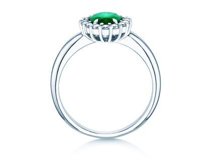 Farbsteinring Windsor Royal in 14K Weißgold mit Smaragd 1,20ct und Diamanten 0,28ct