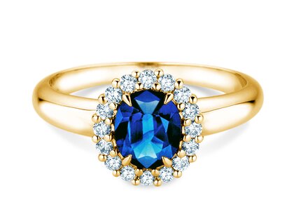Farbsteinring Windsor Royal in 9K Gelbgold mit Saphir 1,20ct und Diamanten 0,28ct