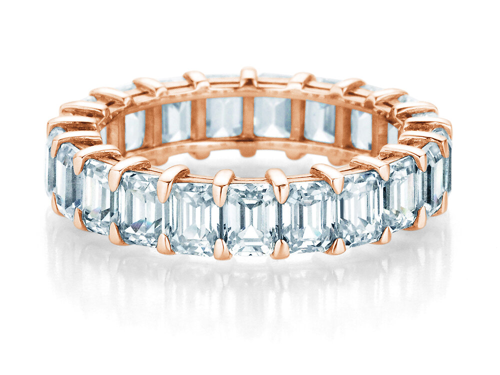 Ring Emerald Cut Eternity in 9K Roségold mit Labordiamanten 4,20ct E/VS