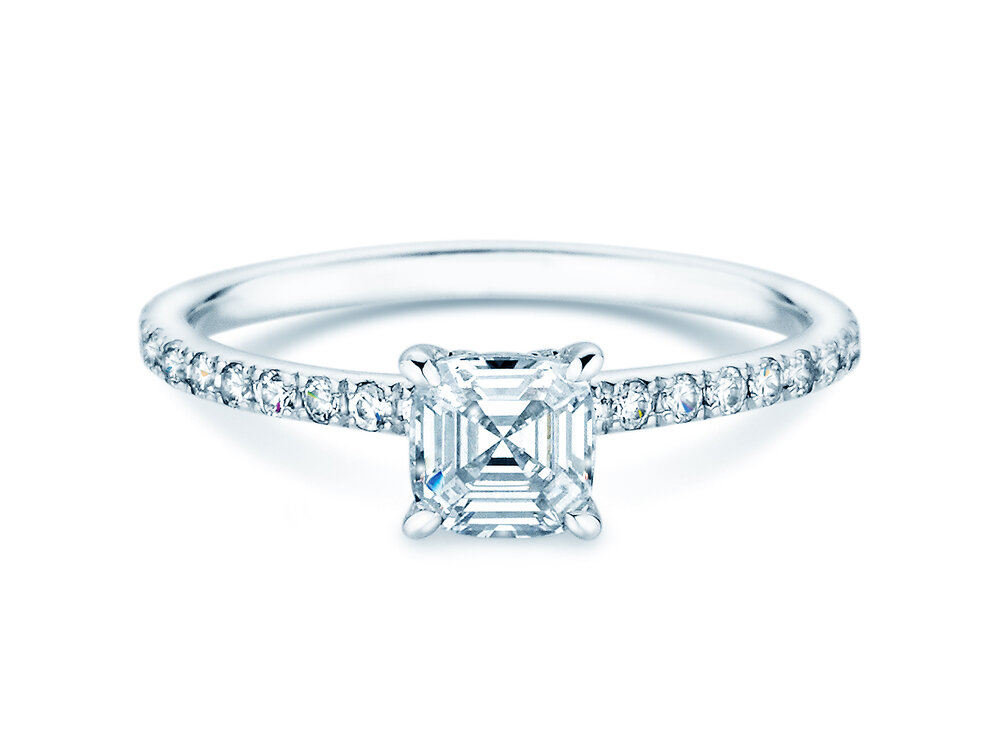 Diamantring Asscher Cut Pavé in Platin 950/- mit Diamanten 1,05ct G/VS
