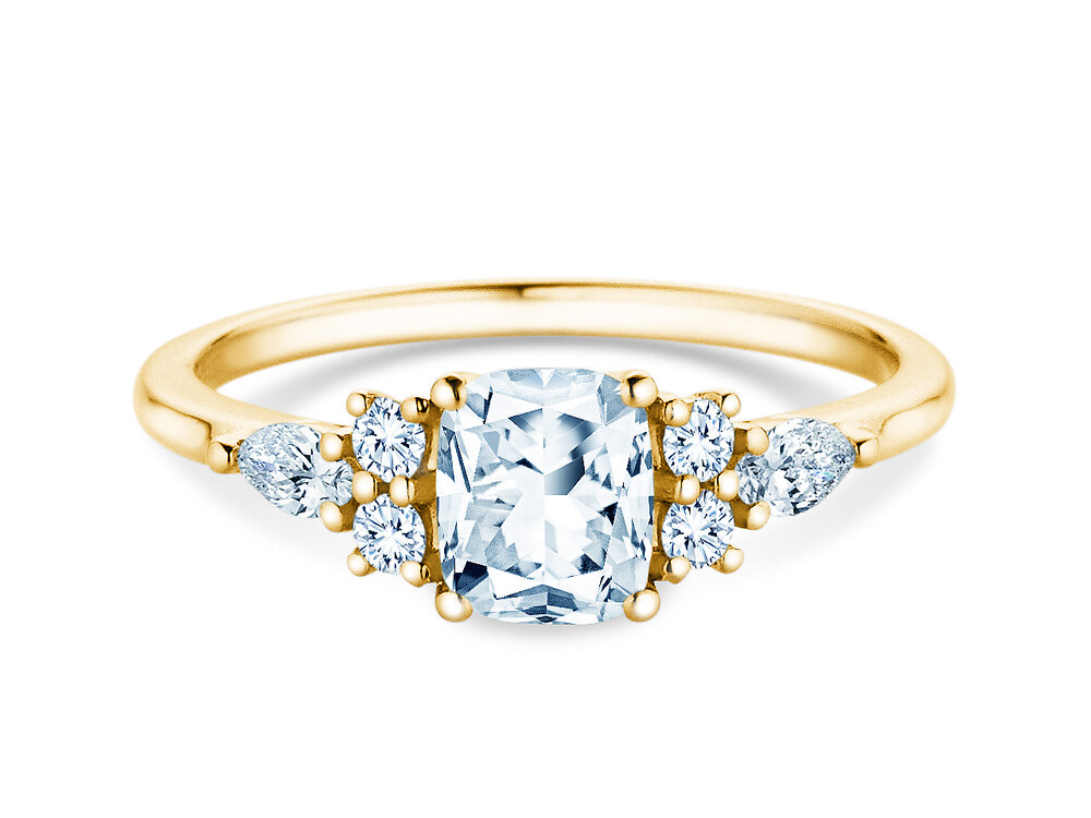 Ring Cushion Marquise in 18K Gelbgold mit Labordiamanten 1,28ct E/VS