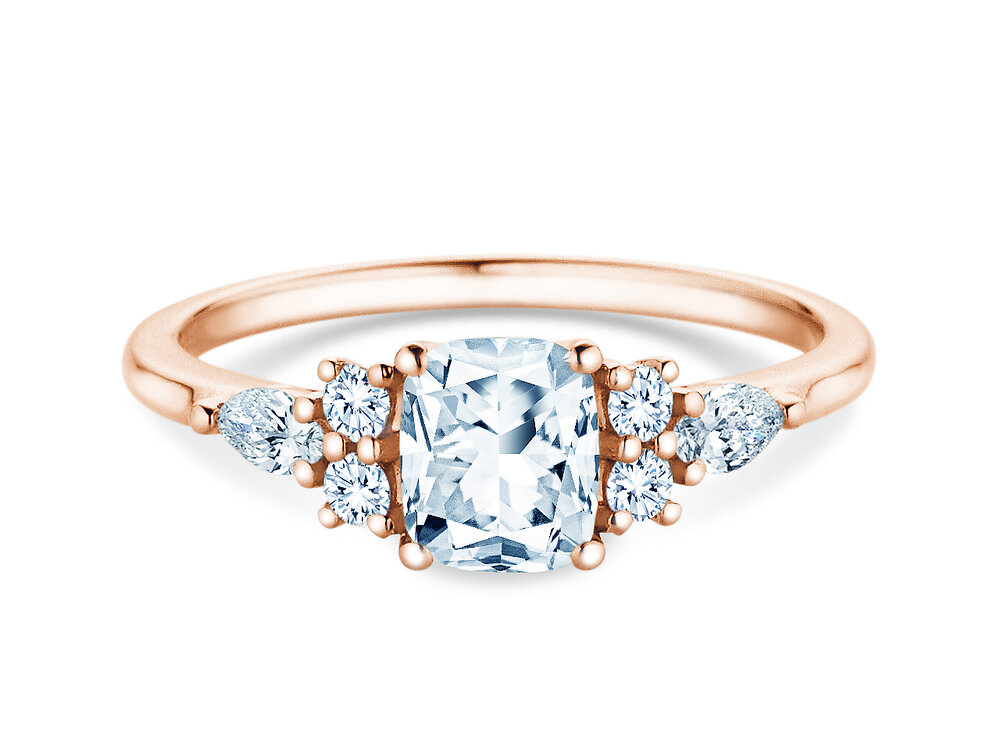 Ring Cushion Marquise in 9K Roségold mit Labordiamanten 1,28ct E/VS