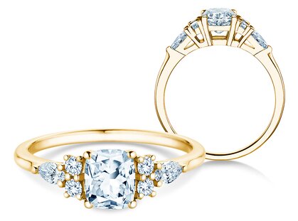 Diamantring Cushion Marquise in 14K Gelbgold mit Diamanten 1,28ct G/SI