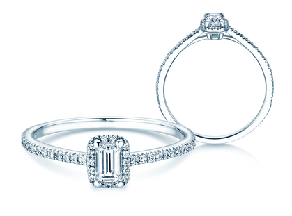 Diamantring Emerald Halo Pavé in 14K Weißgold mit Diamanten 0,75ct