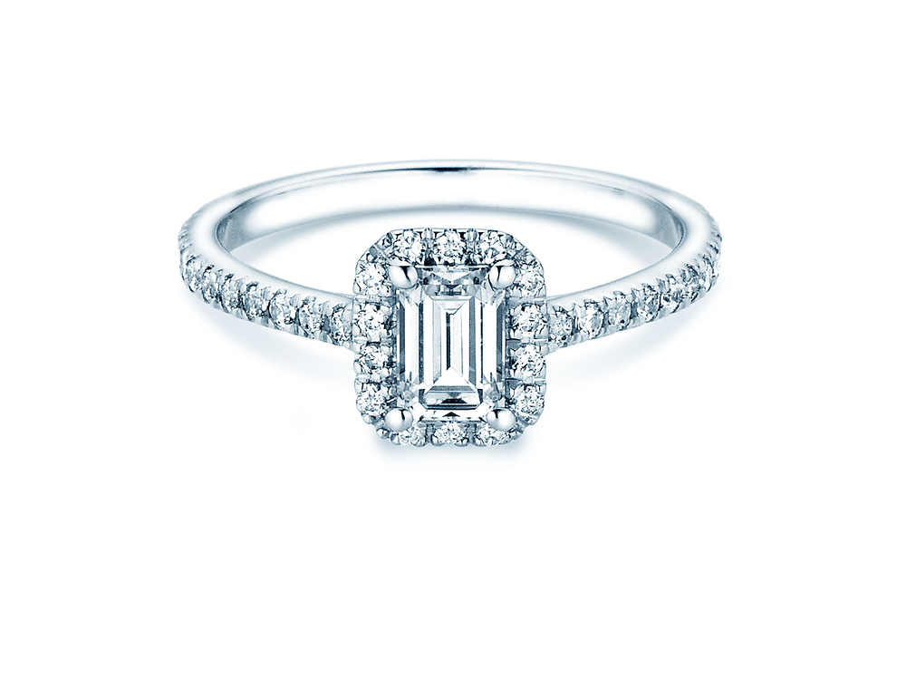 Ring Emerald Halo Pavé in Platin 950/- mit Labordiamanten 2,02ct E/VS