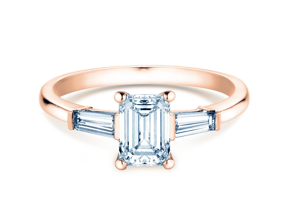Ring Emerald Tapered Baguette in 14K Roségold mit Labordiamanten 1,30ct E/VS