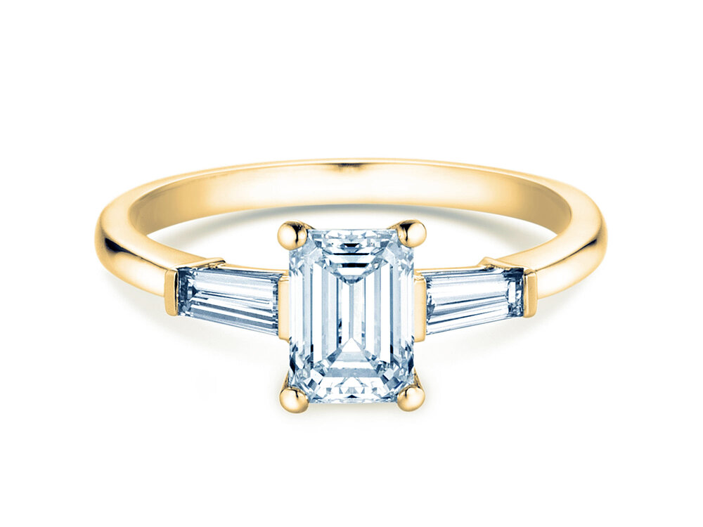 Ring Emerald Tapered Baguette in 18K Gelbgold mit Labordiamanten 1,30ct E/VS