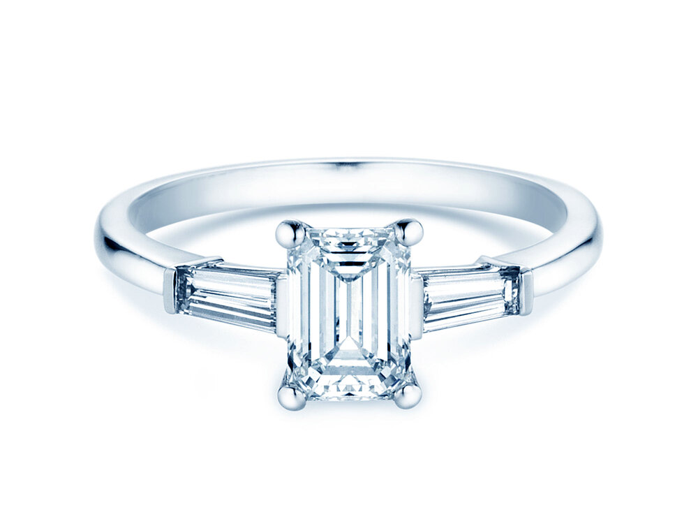Ring Emerald Tapered Baguette in Platin 950/- mit Labordiamanten 0,41ct E/VS