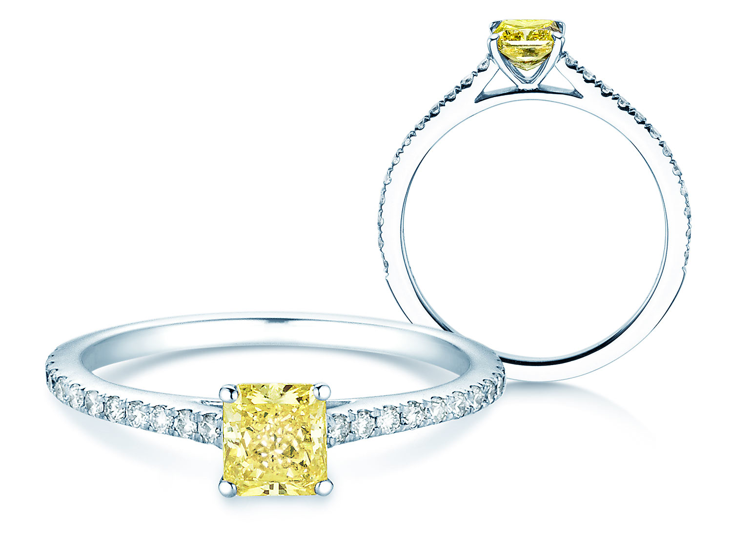 Diamantring Fancy Yellow Cushion Pavé