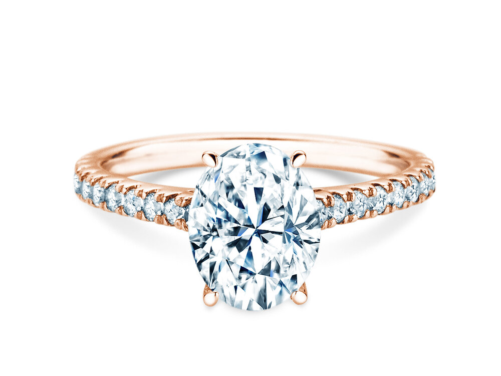 Ring Oval Hidden Halo Pavé in 18K Roségold mit Labordiamanten 1,78ct E/VS