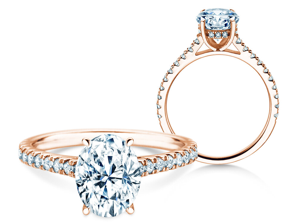 Diamantring Oval Hidden Halo Pavé in 18K Roségold