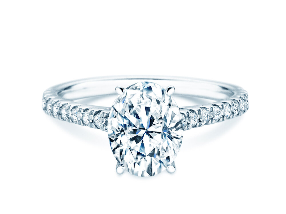 Diamantring Oval Hidden Halo Pavé in Platin 950/-