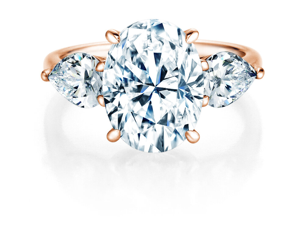 Diamantring Oval Pear Cut in 14K Roségold