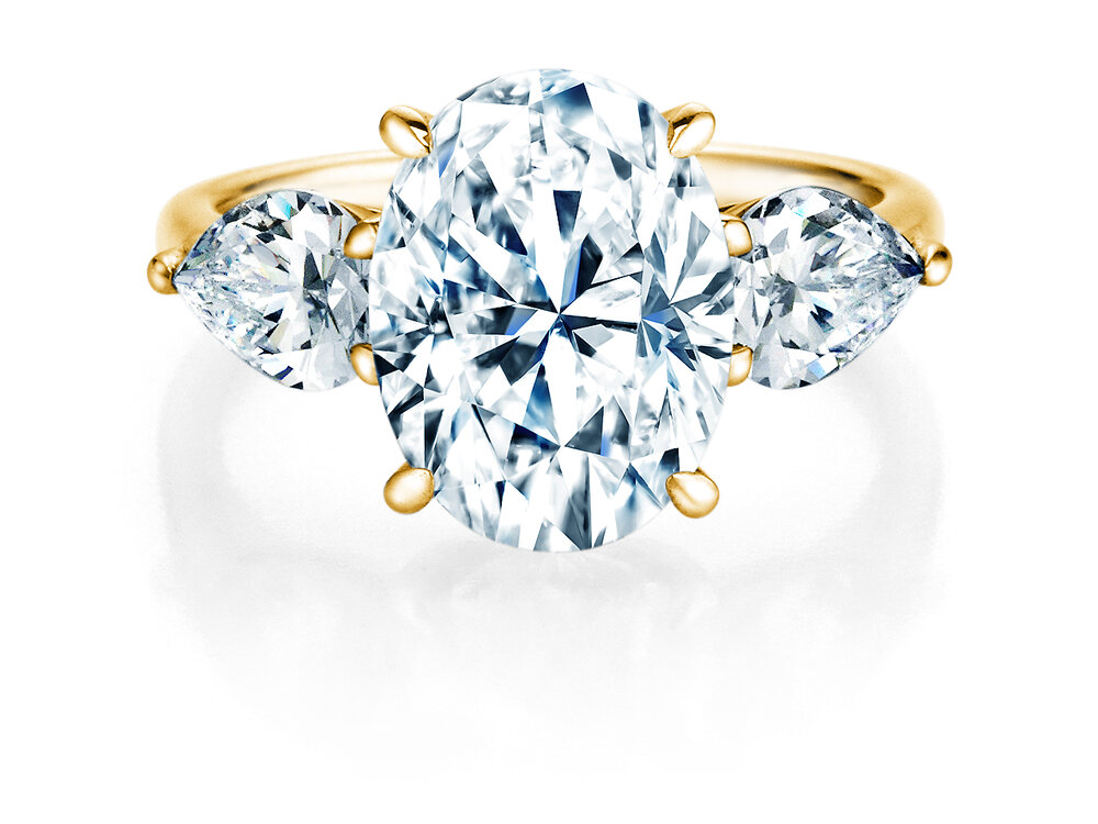 Diamantring Oval Pear Cut in 14K Gelbgold