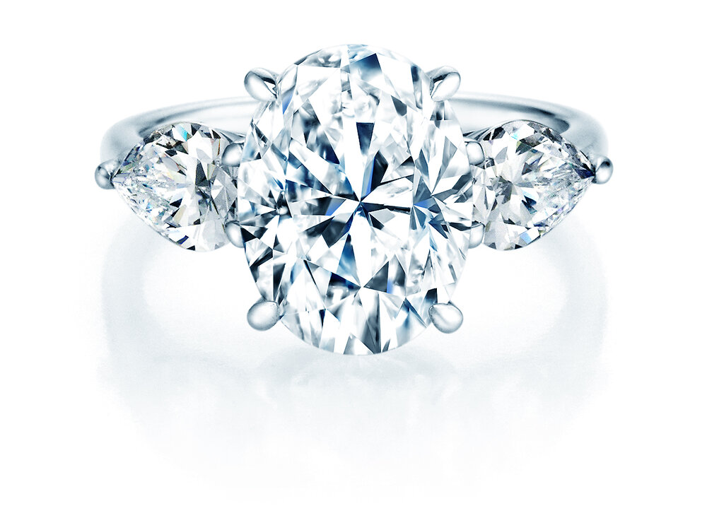 Ring Oval Pear Cut in Platin 950/- mit Labordiamanten 2,10ct E/VS