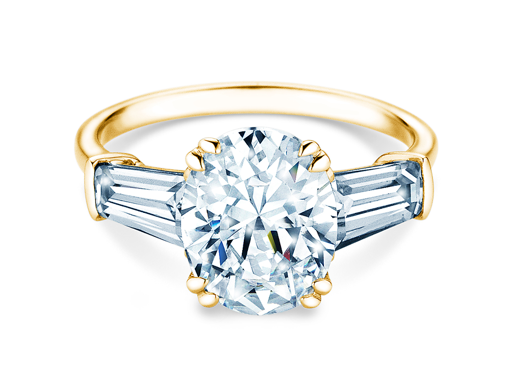 Ring Oval Tapered Baguette in 14K Gelbgold mit Labordiamanten 0,70ct E/VS