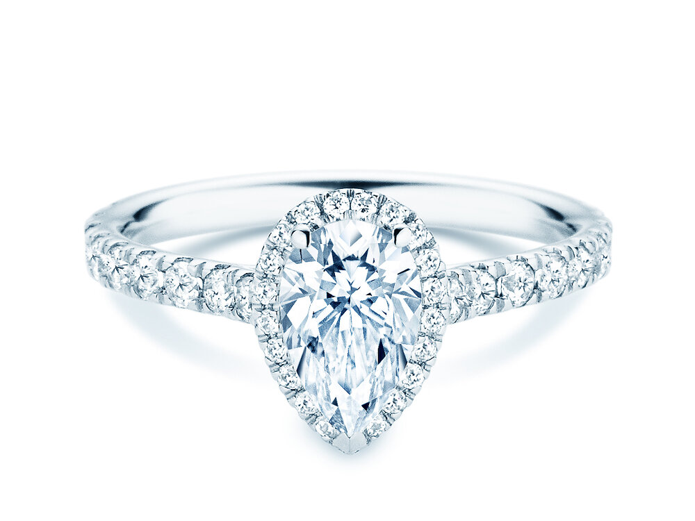 Ring Pear Halo Pavé in 14K Weißgold mit Labordiamanten 1,71ct E/VS