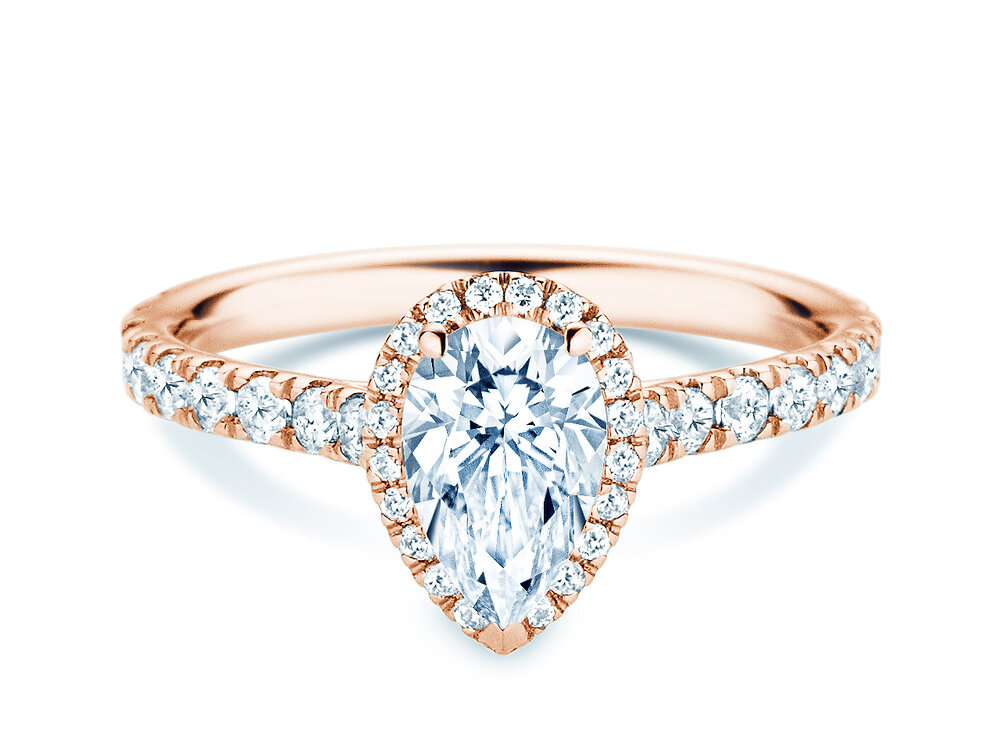 Ring Pear Halo Pavé in 9K Roségold mit Labordiamanten 1,71ct E/VS
