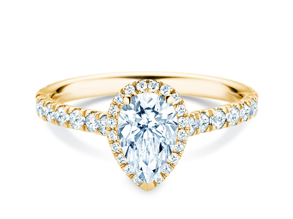 Ring Pear Halo Pavé in 14K Gelbgold mit Labordiamanten 1,71ct E/VS
