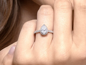 Verlobungsring Pear Halo Pavé