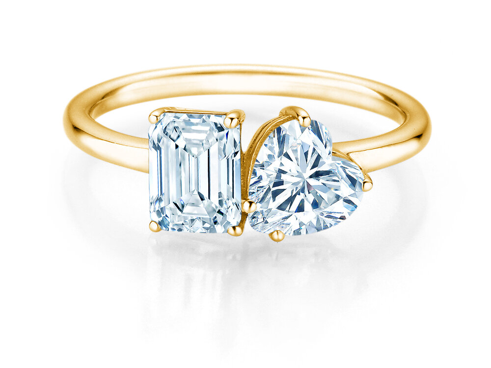 Diamantring Toi et Moi Emerald & Heart in 9K Gelbgold mit Diamanten 2,25ct G/VS