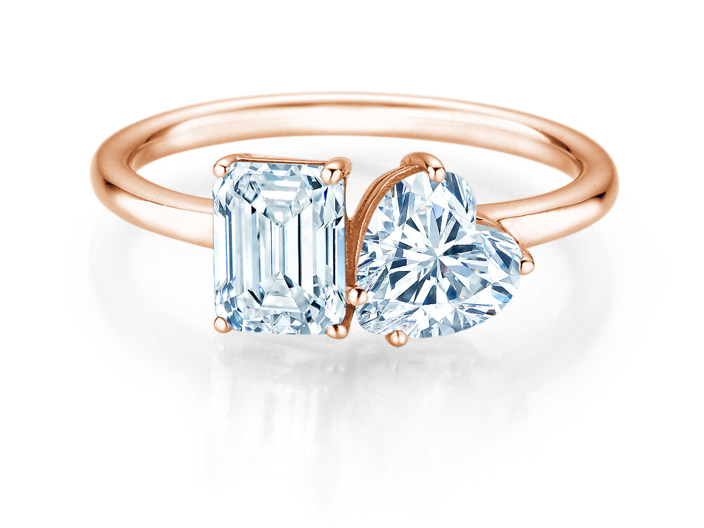 Ring Toi et Moi Emerald & Heart in 9K Roségold mit Labordiamanten 1,75ct E/VS