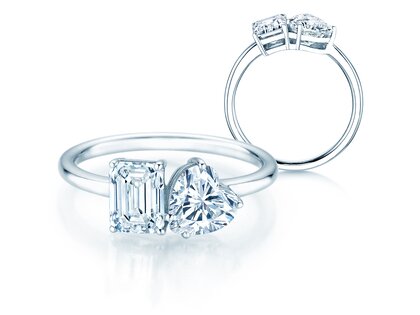Diamantring Toi et Moi Emerald & Heart in 14K Weißgold mit Diamanten 0,40ct G/VS