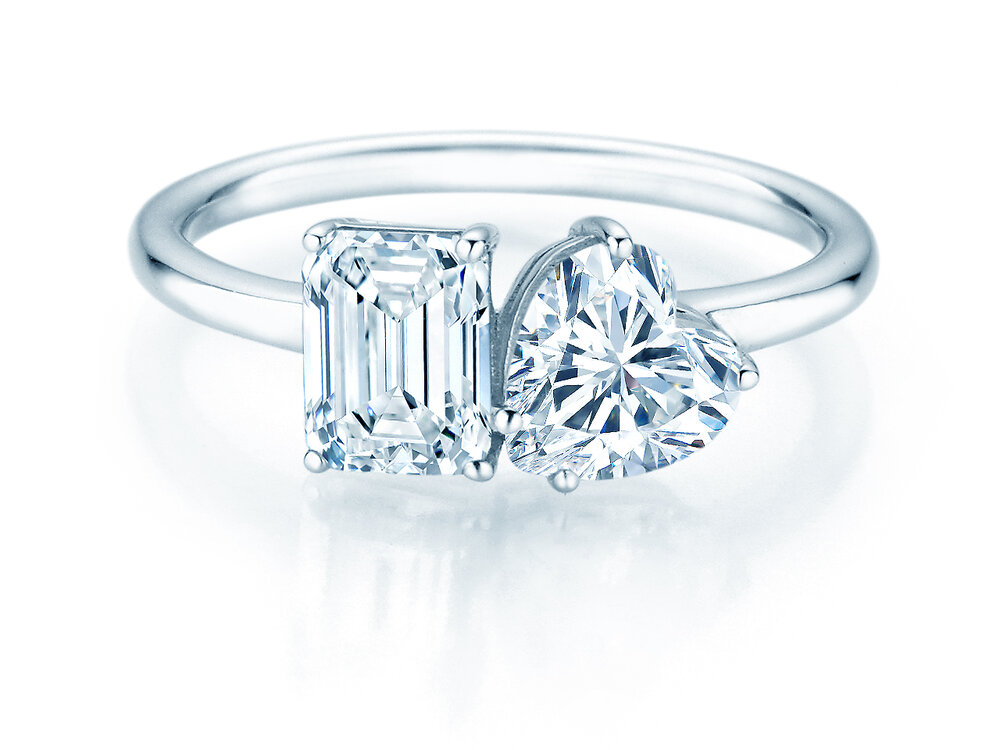 Ring Toi et Moi Emerald & Heart in 14K Weißgold mit Labordiamanten 0,40ct E/VS