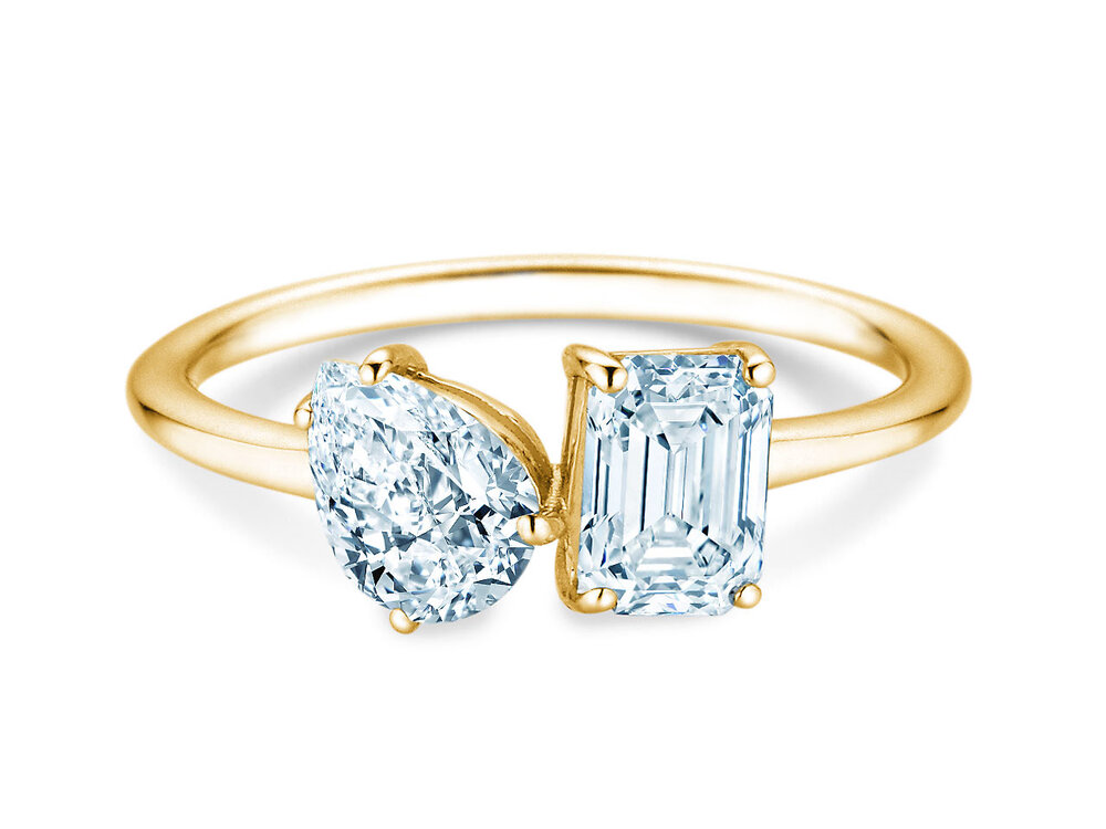 Ring Toi et Moi Pear & Emerald in 18K Gelbgold mit Labordiamanten 1,00ct E/VS