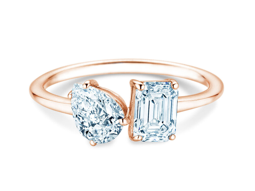 Ring Toi et Moi Pear & Emerald in 14K Roségold mit Labordiamanten 0,50ct E/VS