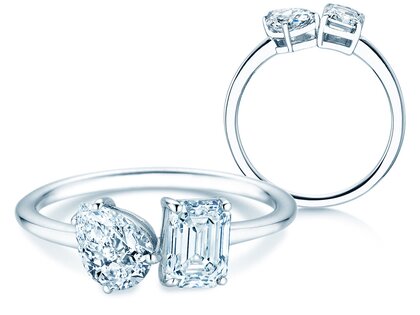 Diamantring Toi et Moi Pear & Emerald