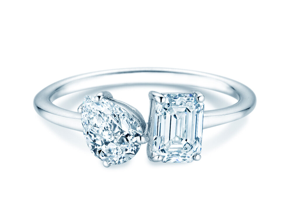 Ring Toi et Moi Pear & Emerald in 14K Weißgold mit Labordiamanten 0,50ct E/VS