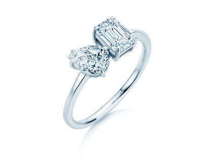 Diamantring Toi et Moi Pear & Emerald