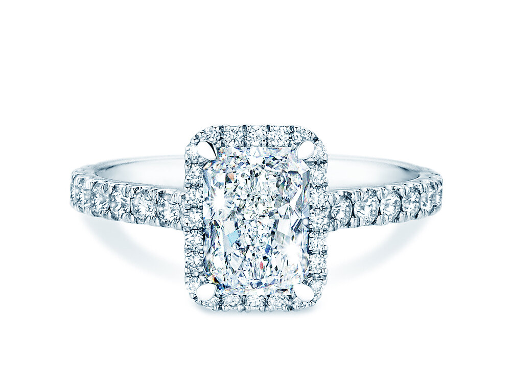 Ring Radiant Halo Pavé in Platin 950/- mit Labordiamanten 0,88ct E/VS