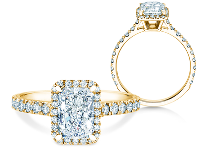 Ring Radiant Halo Pavé in 18K Gelbgold mit Labordiamanten 1,40ct E/VS
