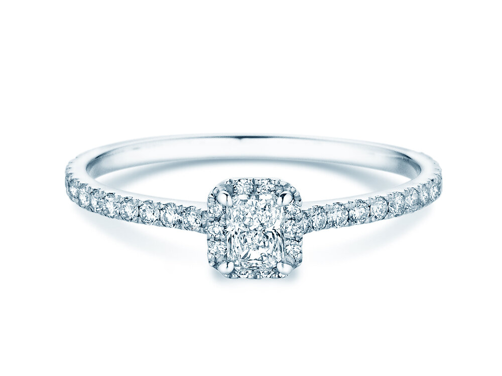 Ring Radiant Halo Pavé in Platin 950/- mit Labordiamanten 0,58ct E/VS