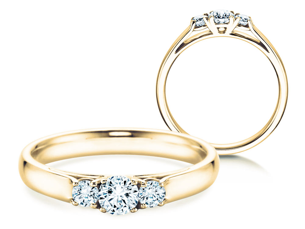 Diamantring 3 Stones in Gelbgold