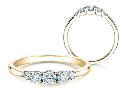Diamantring 5 Diamonds in Gelbgold