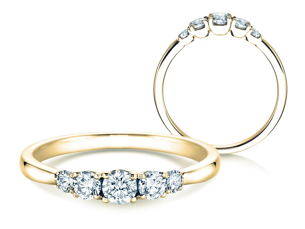 Diamantring 5 Diamonds in Gelbgold