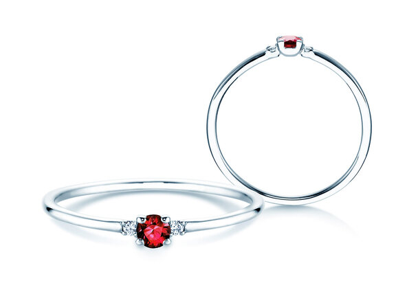 Farbsteinring Vivid Petite in 9K Weißgold mit Rubin 0,08ct und Diamanten 0,02ct