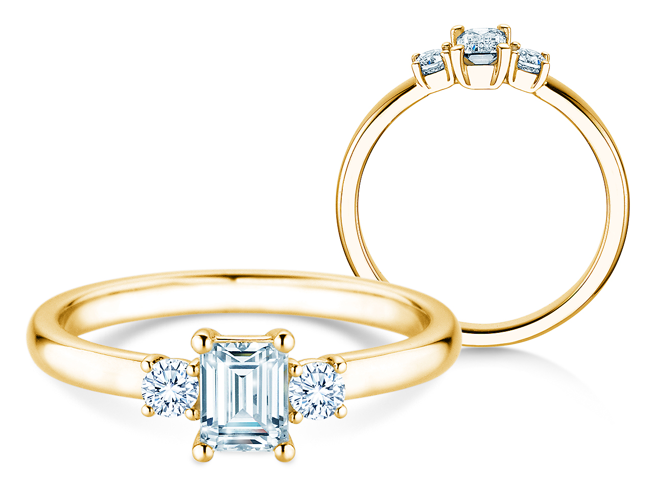 Diamantring Vivid Petite Emerald Cut in Gelbgold