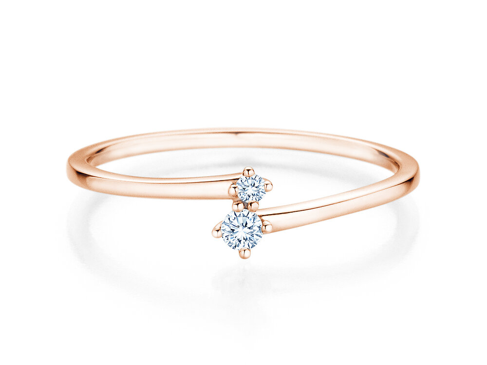 Diamantring You & Me Classic in 14K Roségold mit Diamanten 0,065ct G/SI