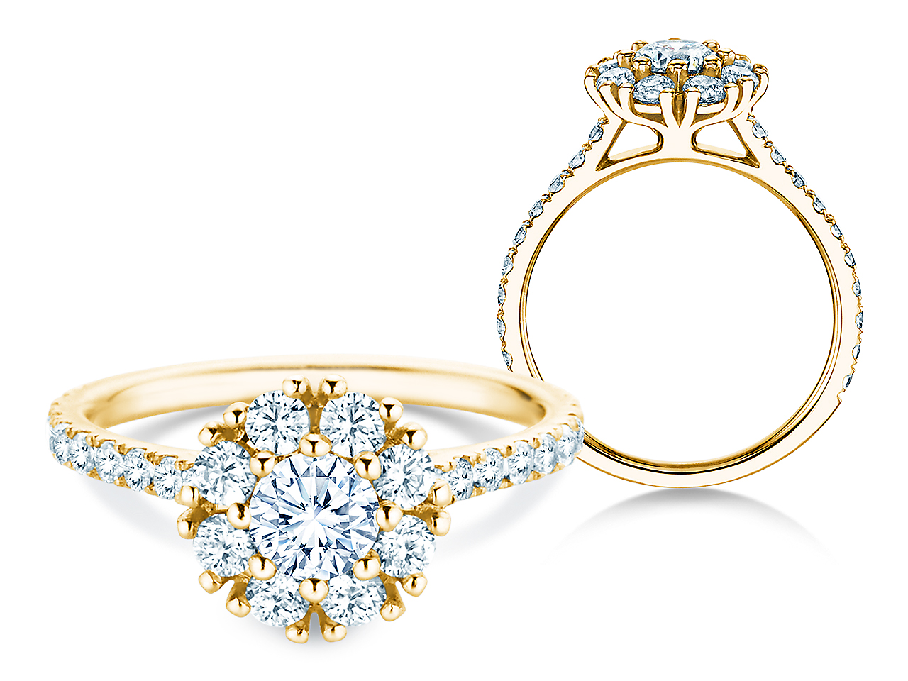 Diamantring Bloom Pavé in Gelbgold