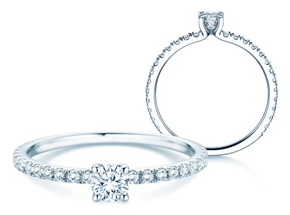 Ring Classic 4 Pavé in 9K Weißgold mit Labordiamanten 0,56ct E/VS