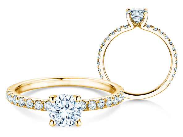 Diamantring Classic 4 Pavé in Gelbgold