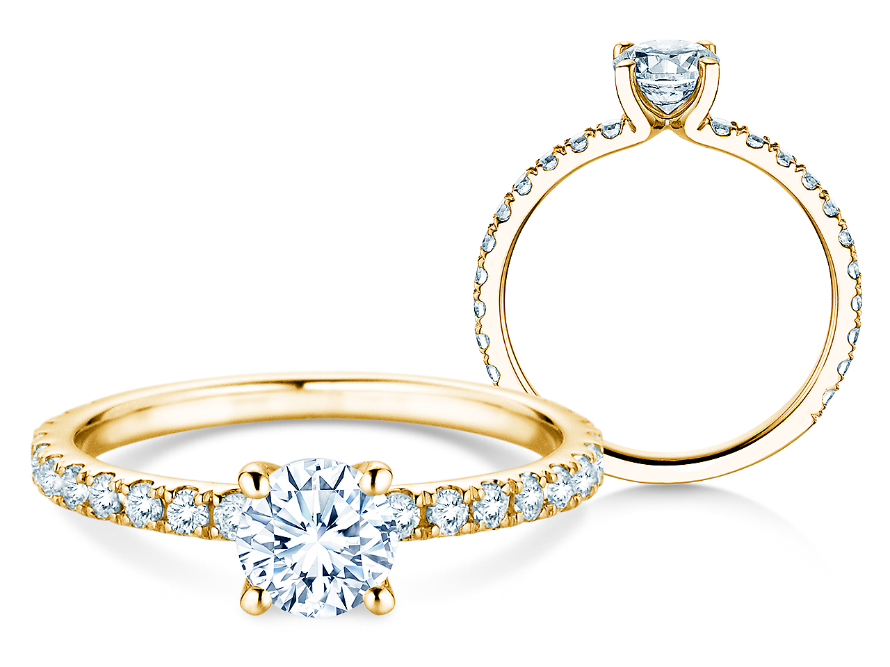 Diamantring Classic 4 Pavé in Gelbgold