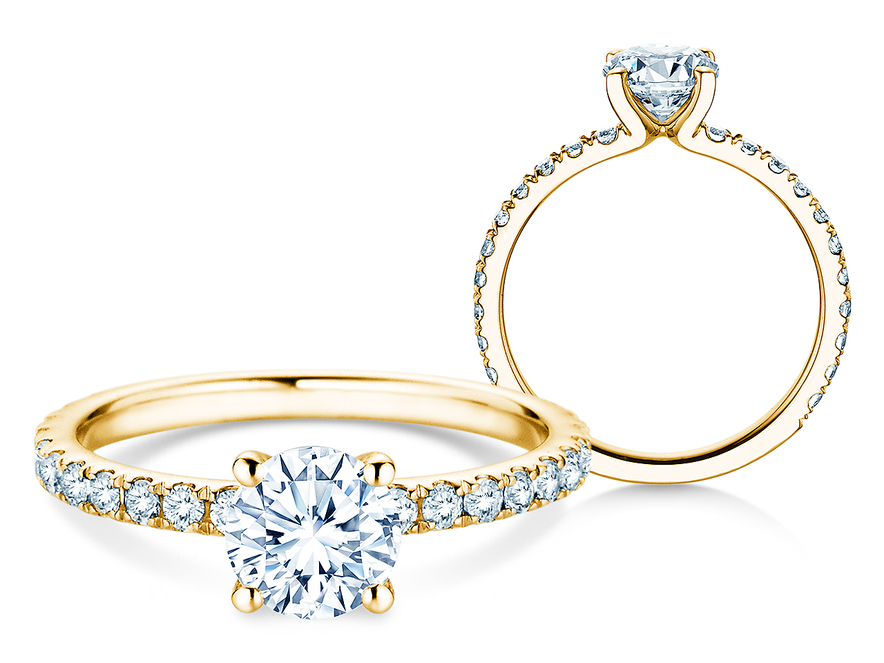 Diamantring Classic 4 Pavé in Gelbgold