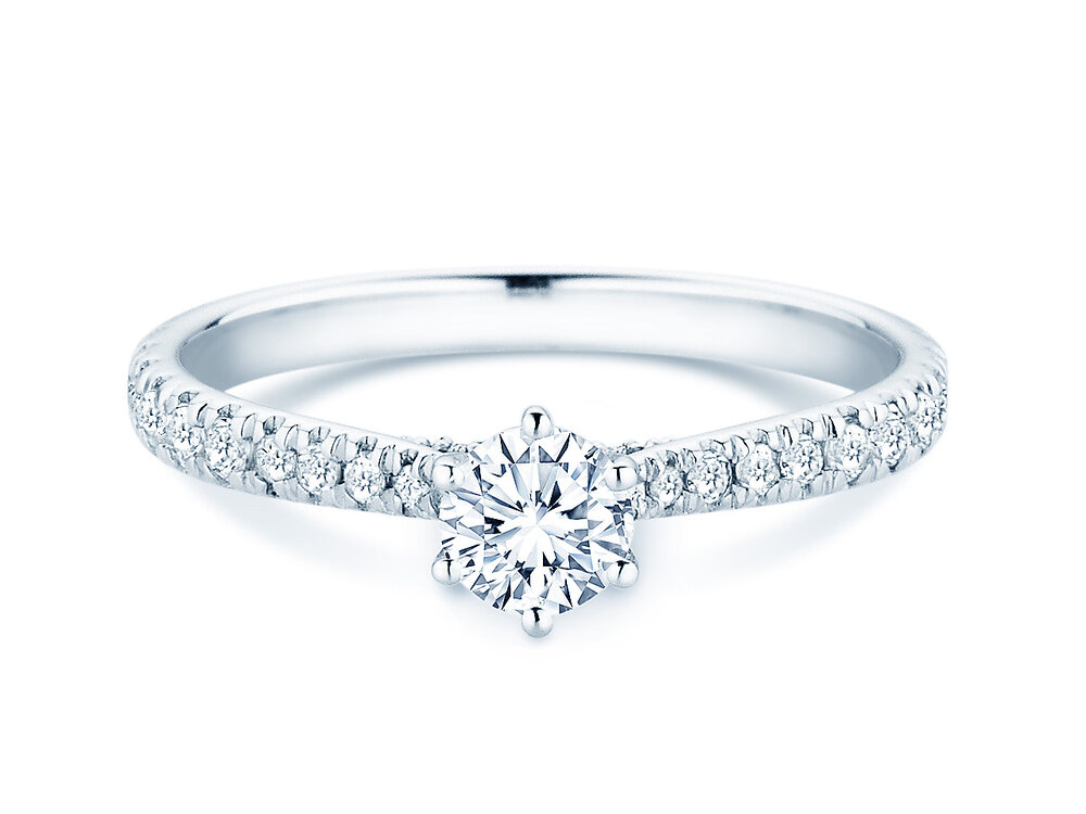 Diamantring Classic 6 Hidden Halo Pavé in Platin 950/- mit Diamanten 0,55ct G/SI