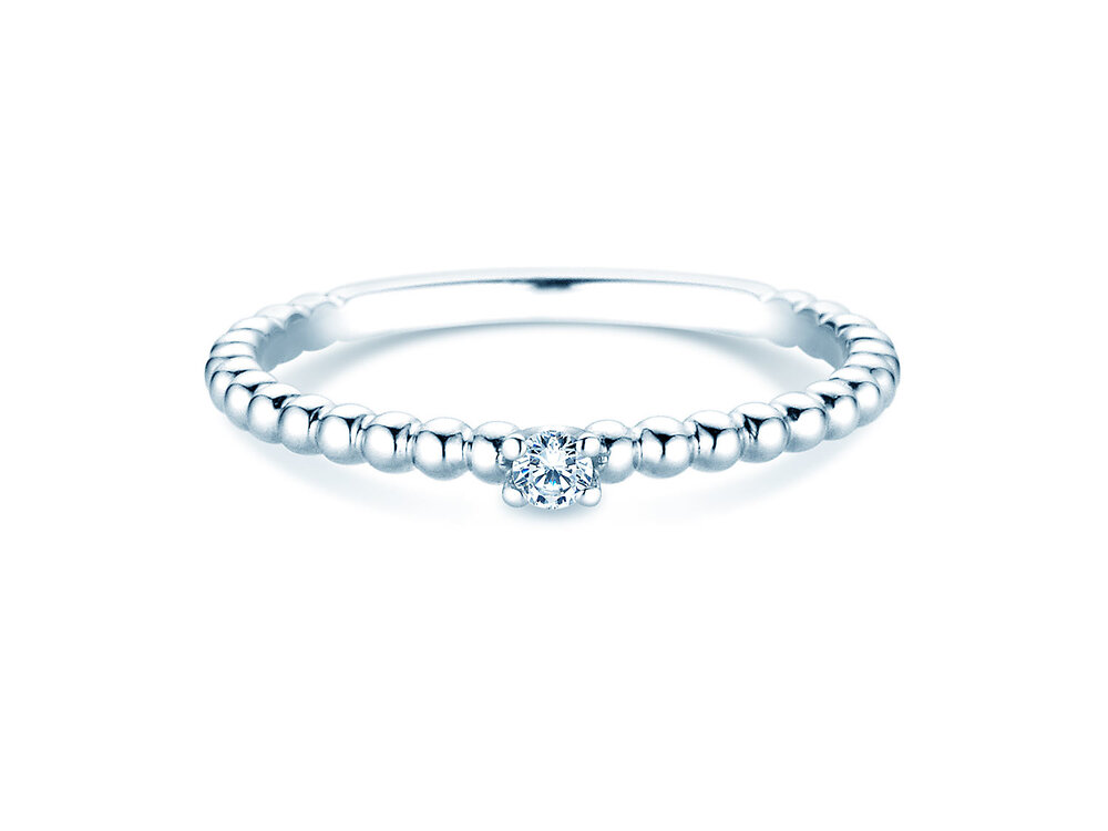Solitärring Classic Beads in Silber 925/- mit Diamant 0,05ct G/SI
