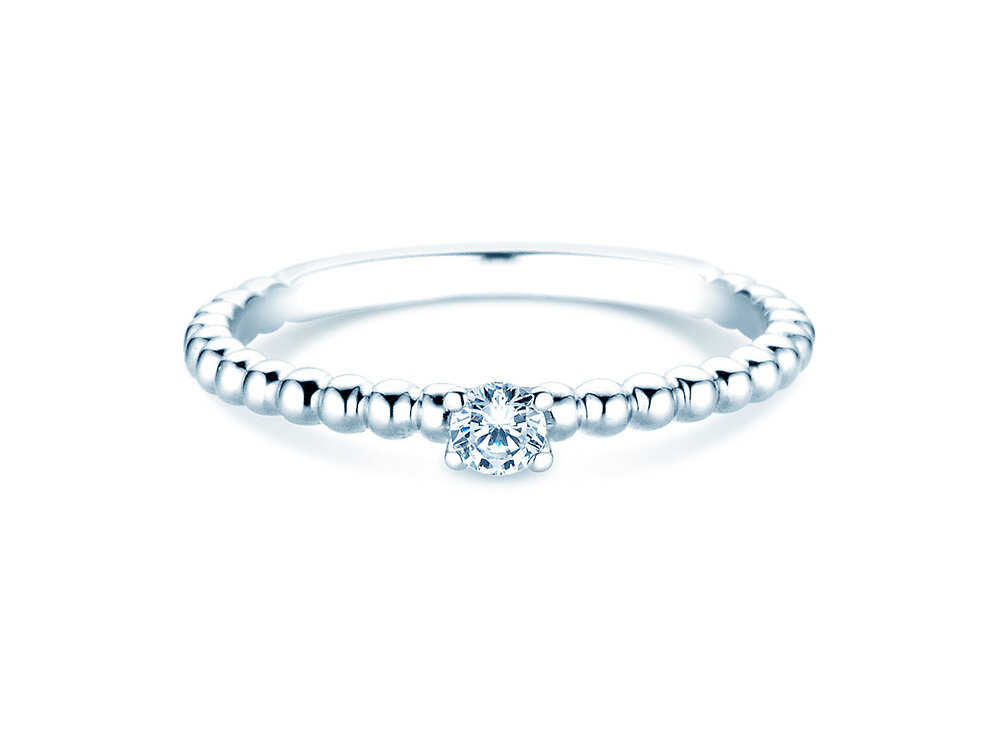 Solitärring Classic Beads in Platin 950/- mit Diamant 0,10ct G/SI